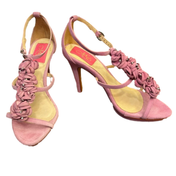 MS Shoe Design Handmade Brazil Pink Leather Diamond Pins 'ANNA' Sandals 5 Heels - Picture 16 of 16